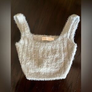 Meshki Soft Gray Fuzzy Crop Top